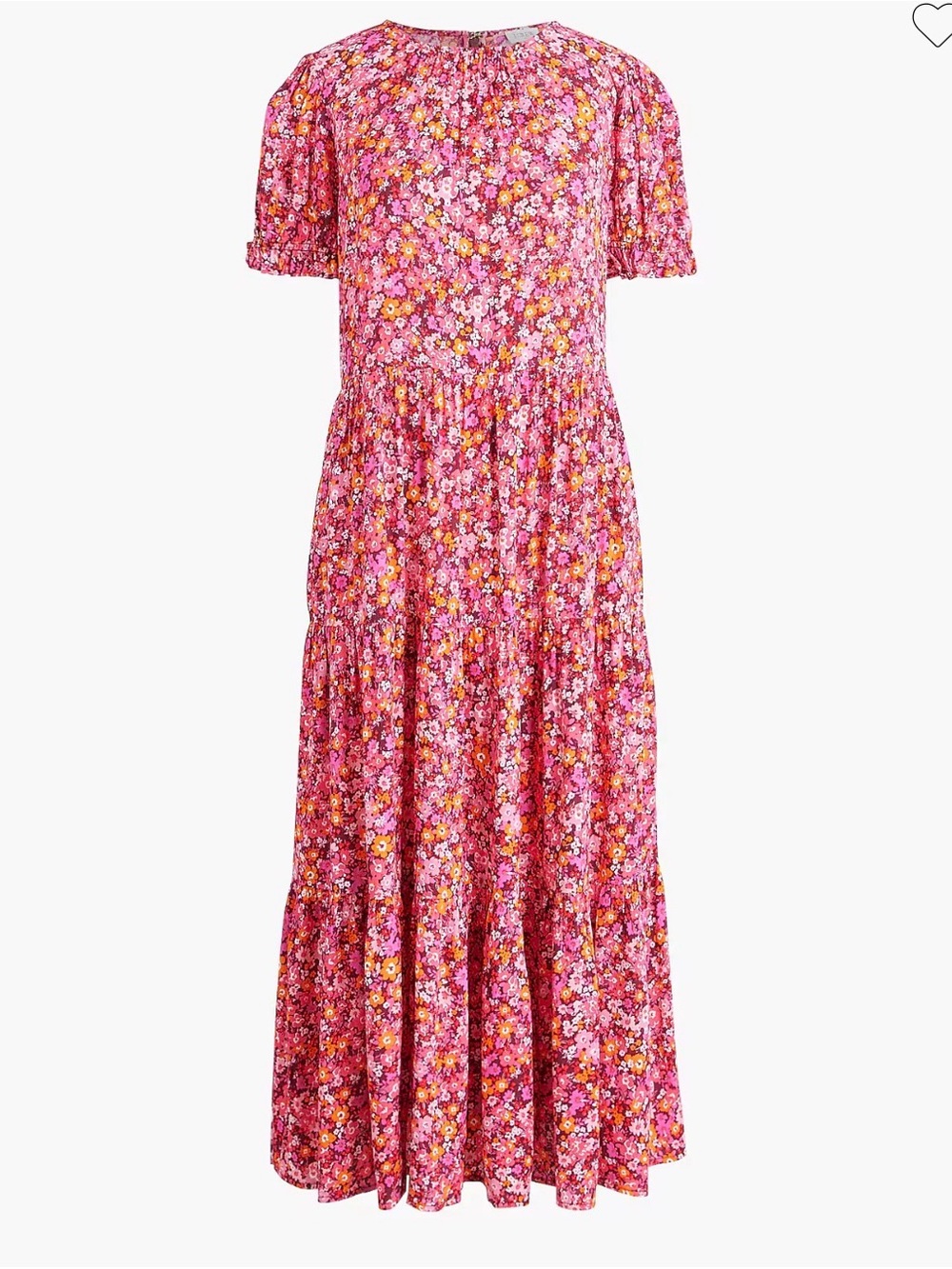 J. Crew Factory Pink Floral Tiered Maxi with Short Sleeves
